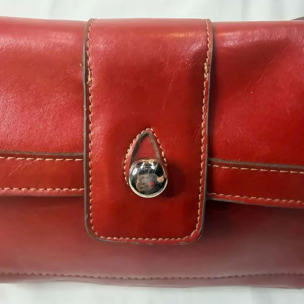 Emilie M. Red Faux Leather Flap Over Shoulder Bag Purse
